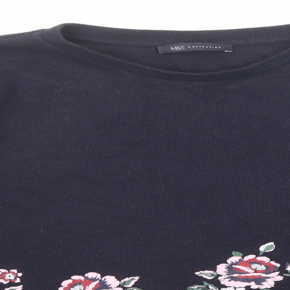 Marks and Spencer Womens Blue Round Neck Floral Polyester Pullover Jumper Size 14
