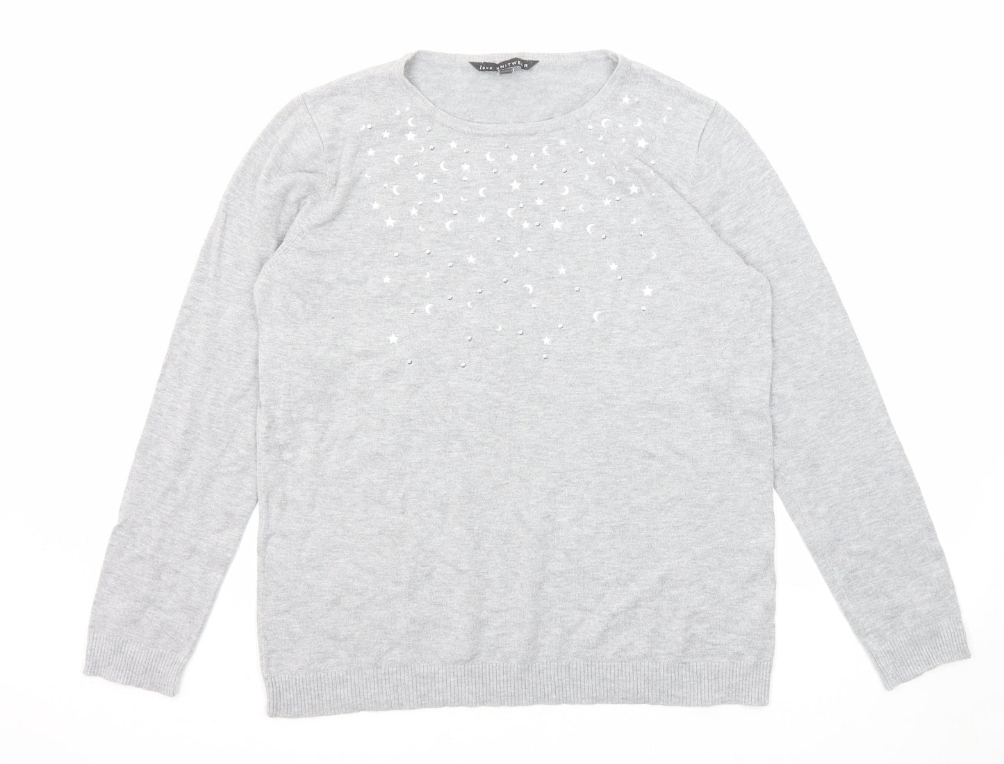 Bonmarché Womens Grey Round Neck Viscose Pullover Jumper Size 14