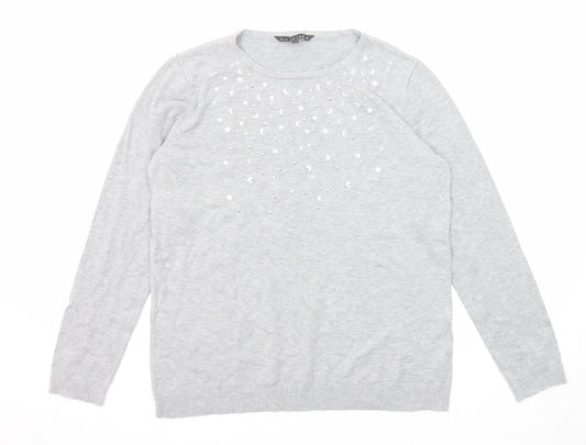 Bonmarché Womens Grey Round Neck Viscose Pullover Jumper Size 14