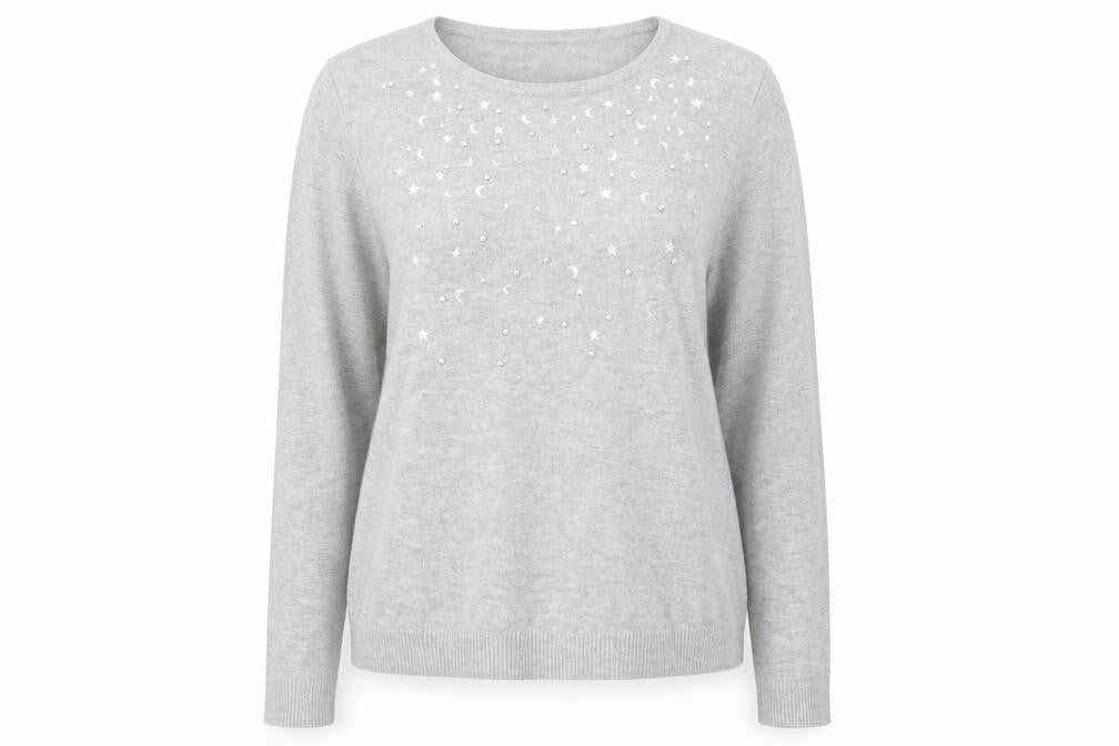 Bonmarché Womens Grey Round Neck Viscose Pullover Jumper Size 14