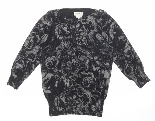 NEXT Womens Black Round Neck Floral Cotton Pullover Jumper Size 8