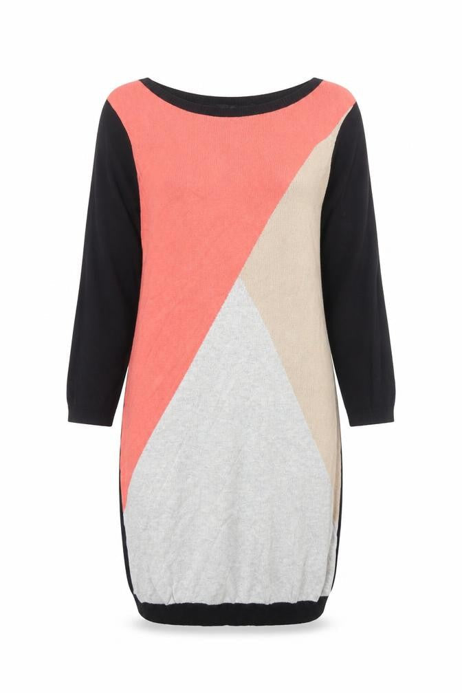 BHS Womens Multicoloured Colourblock Viscose Jumper Dress Size 10 Round Neck Pullover