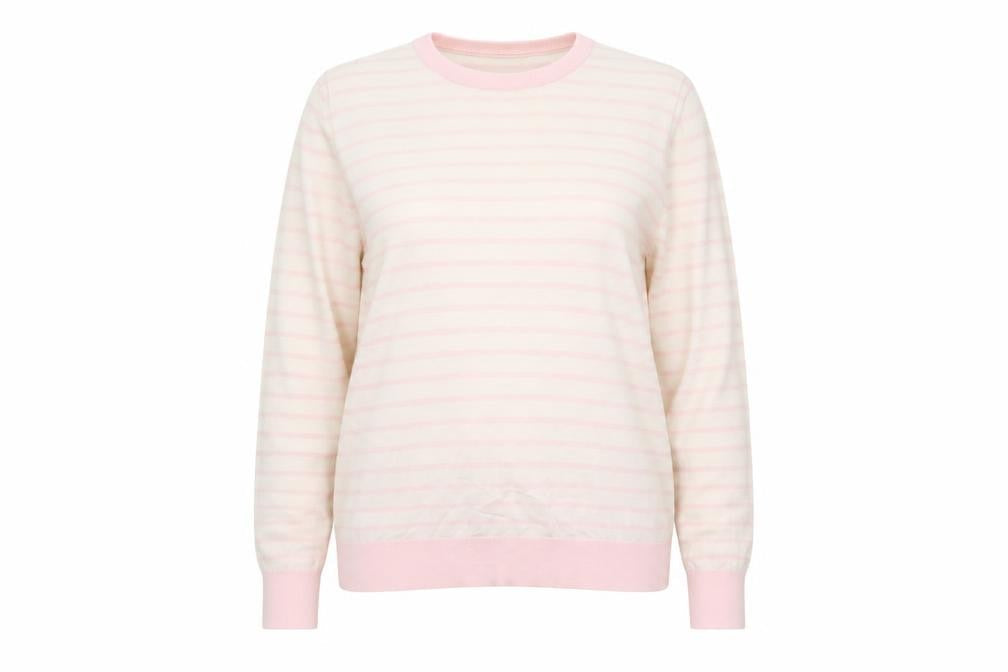 Truly Womens Beige Round Neck Striped Cotton Pullover Jumper Size M