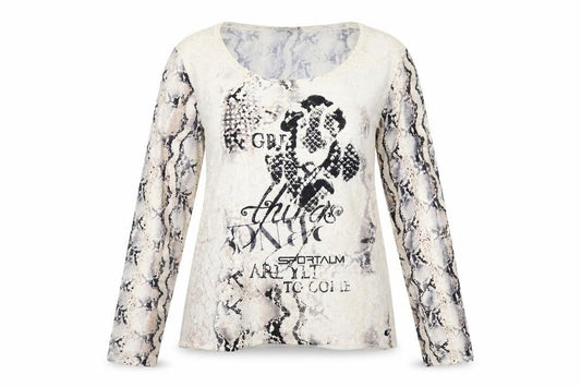 Sportalm Womens Beige Scoop Neck Animal Print Viscose Pullover Jumper Size 12 - Snakeskin Pattern