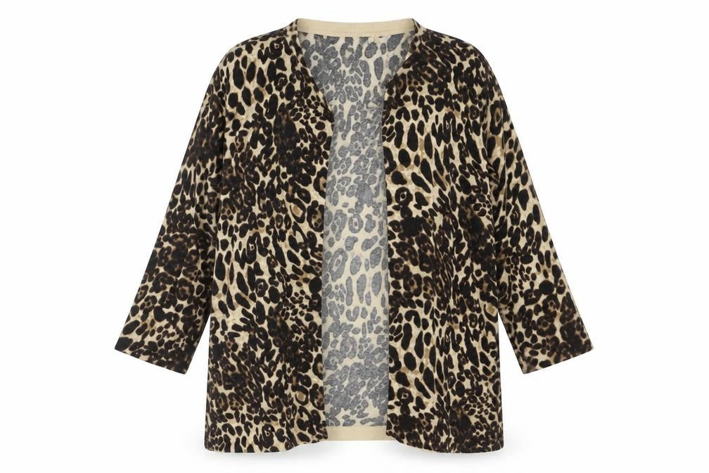 Additions Womens Brown Round Neck Animal Print Cotton Cardigan Jumper Size 10 - Leopard Pattern