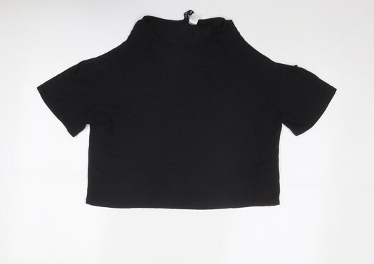 Divided by H&M Womens Black Polyester Basic Blouse Size M Round Neck - Cold Shoulder