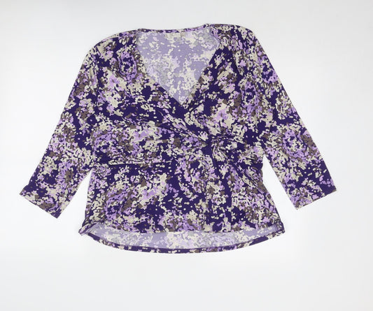 CC Womens Purple Geometric Polyester Basic Blouse Size XL V-Neck