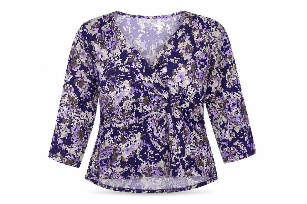 Country Casuals Womens Purple Geometric Polyester Basic Blouse Size XL V-Neck