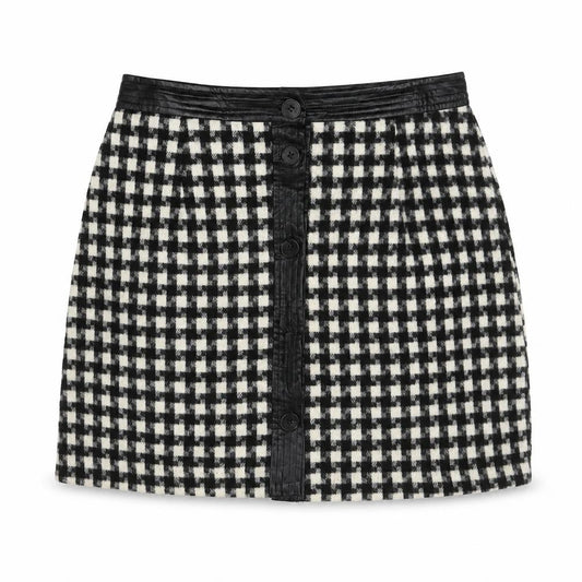 Joy Womens Black Geometric Polyester A-Line Skirt Size 12 Button