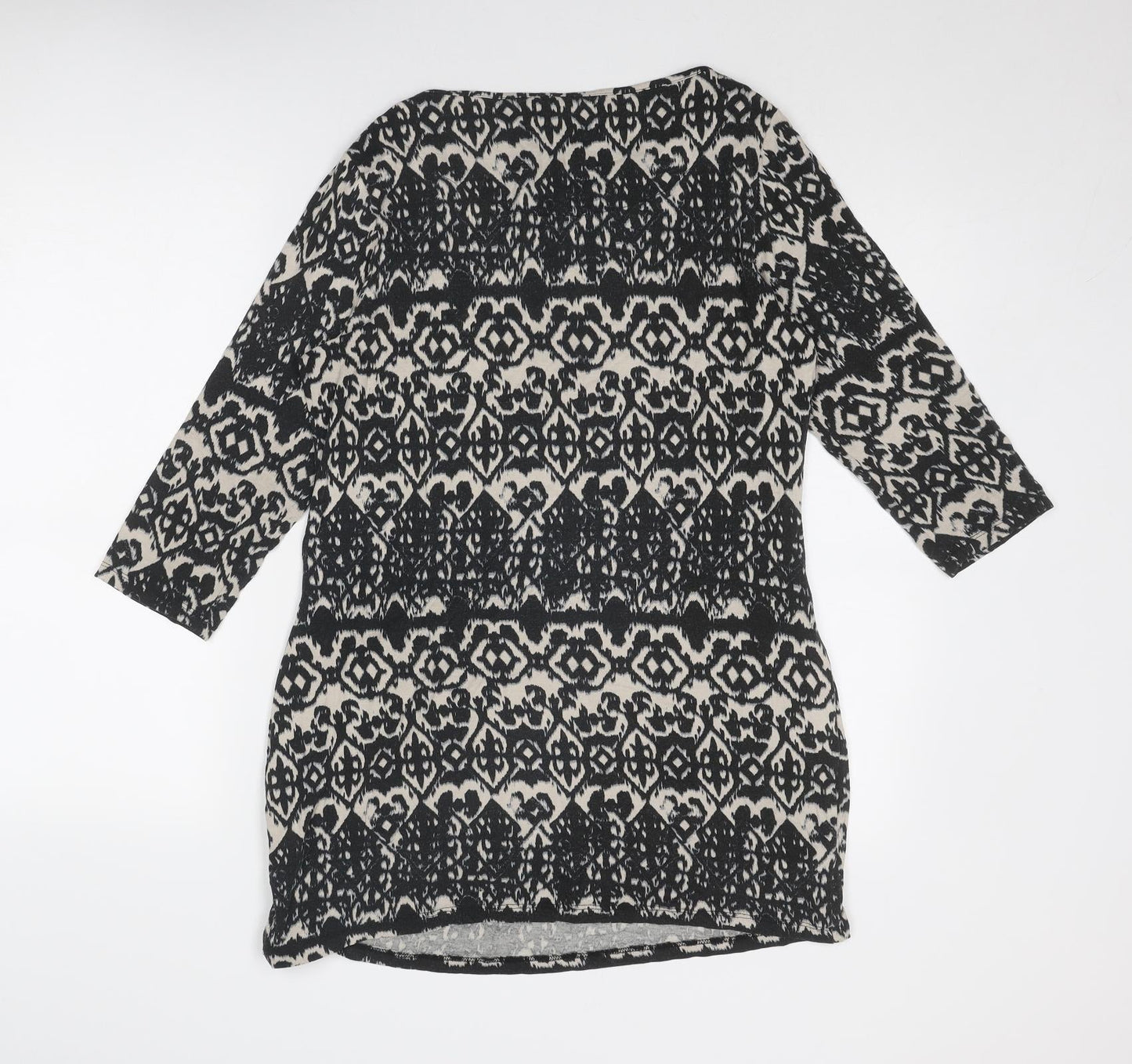Marks and Spencer Womens Black Geometric Viscose Tunic Blouse Size 12 Boat Neck