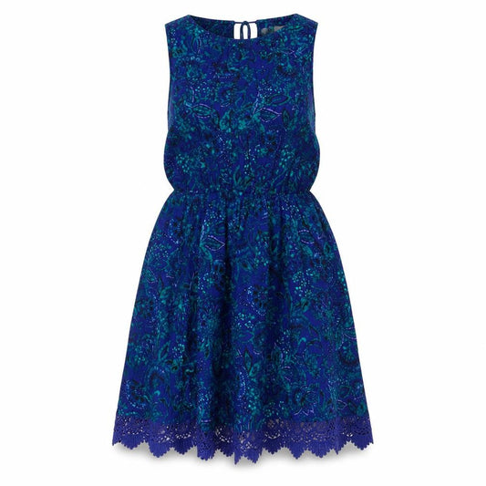 Ecoté Womens Blue Paisley Viscose Fit & Flare Size M Round Neck Tie - Crocheted Lace Trim