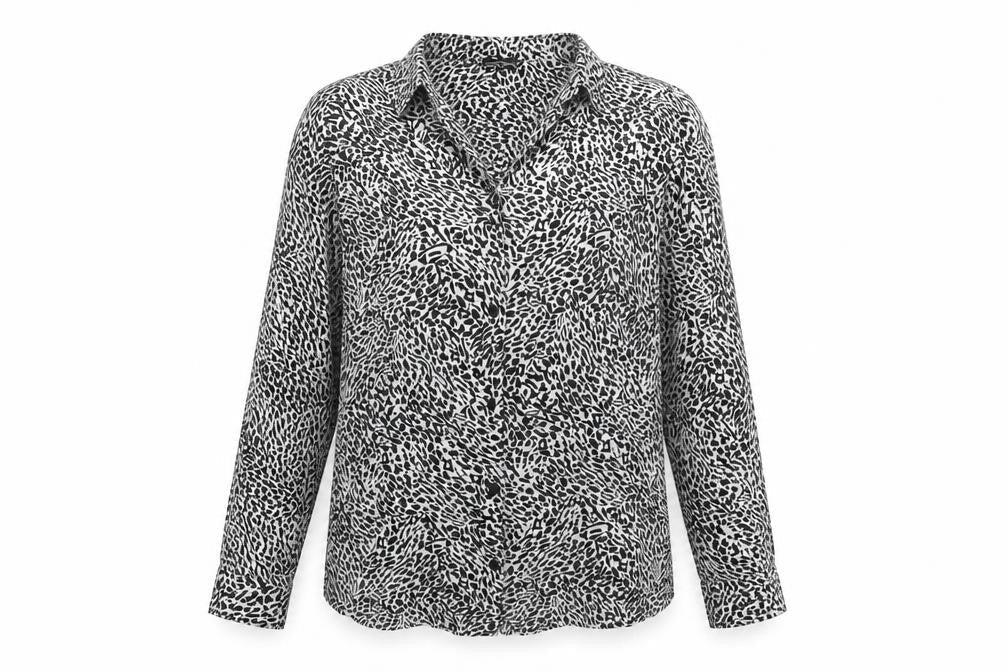 Zara Womens Black Animal Print Viscose Basic Button-Up Size XS Collared - Leopard Print