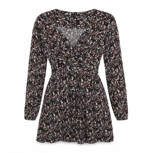 Warehouse Womens Black Geometric Viscose Mini Size 8 V-Neck Zip