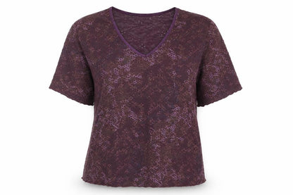 Bonmarché Womens Purple Geometric Nylon Basic Blouse Size L V-Neck - Net Detail