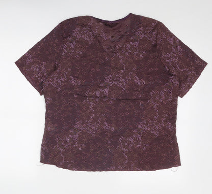 Bonmarché Womens Purple Geometric Nylon Basic Blouse Size L V-Neck - Net Detail