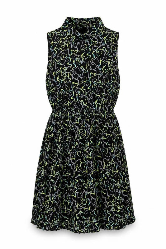 Max C Womens Black Geometric Polyester Shirt Dress Size M Collared Button