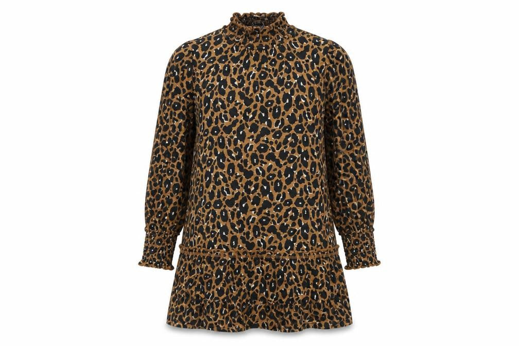 Miss Selfridge Womens Brown Animal Print Polyester A-Line Size 12 Mock Neck Pullover - Leopard Print