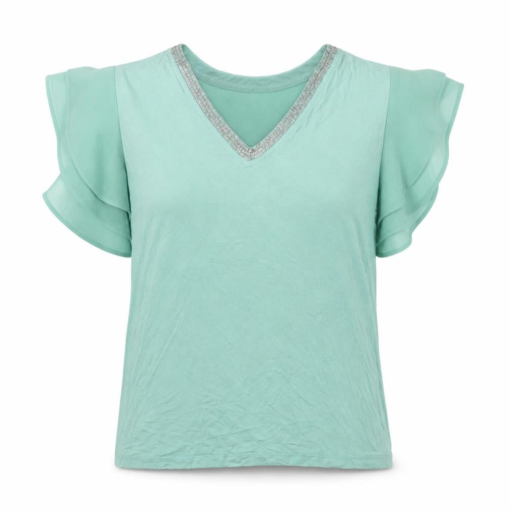 NEXT Womens Green Polyester Basic T-Shirt Size 10 V-Neck