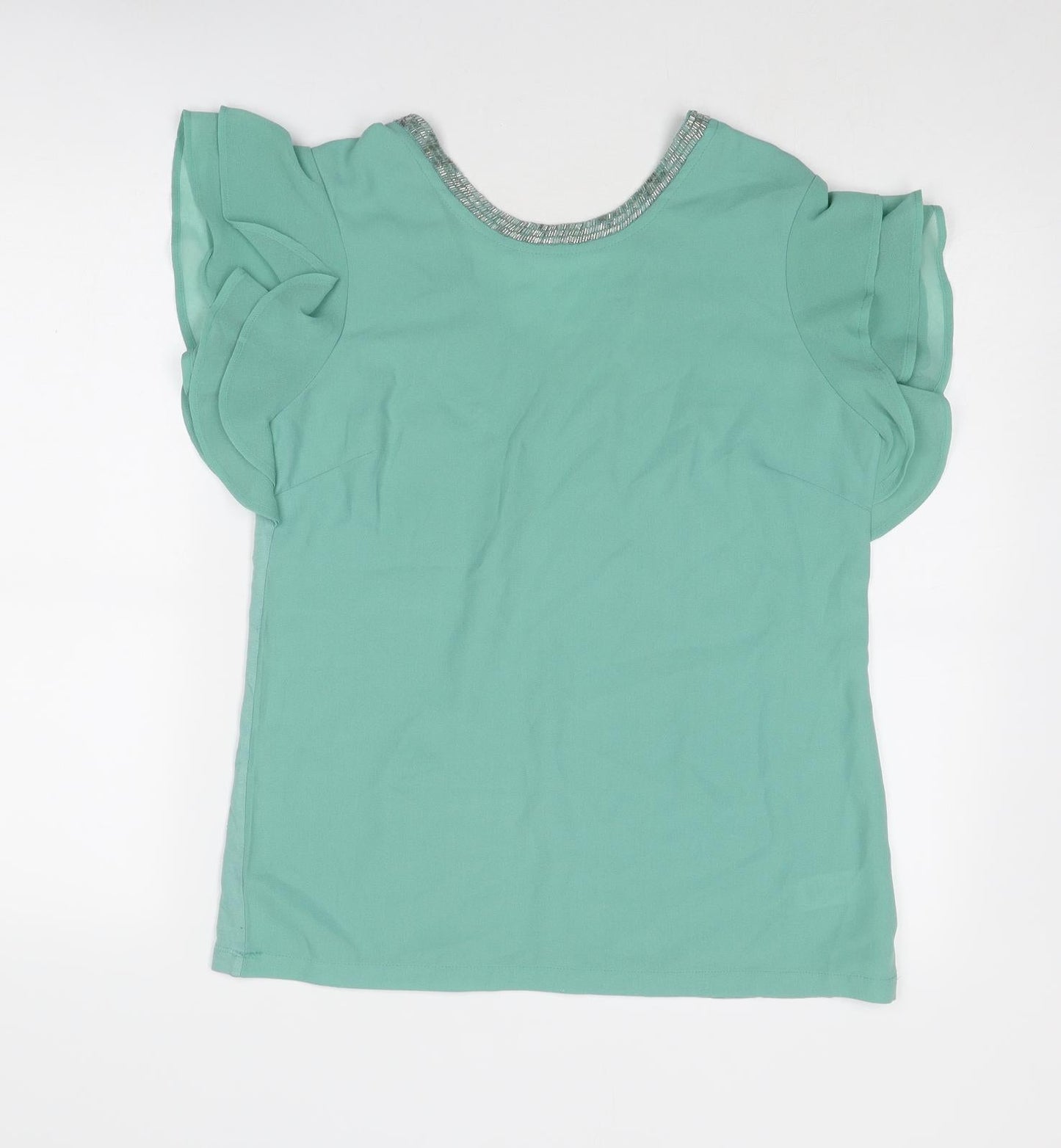 NEXT Womens Green Polyester Basic T-Shirt Size 10 V-Neck
