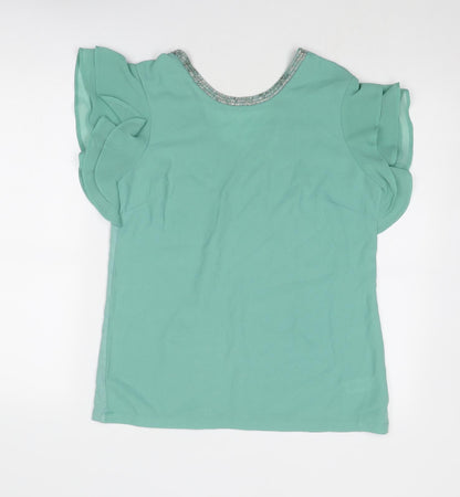 Next Womens Green Polyester Basic T-Shirt Size 10 V-Neck