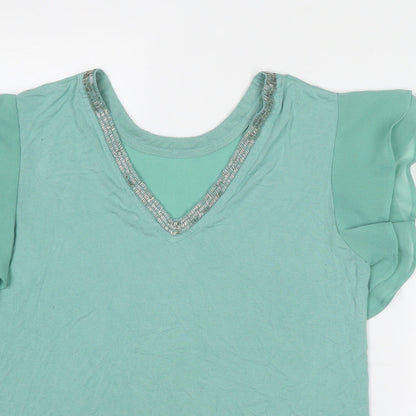Next Womens Green Polyester Basic T-Shirt Size 10 V-Neck