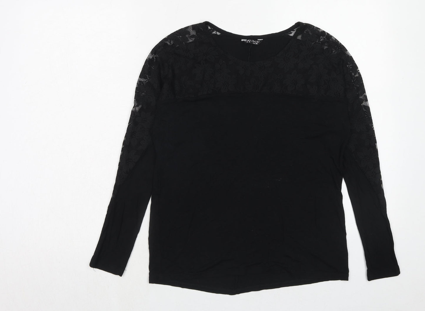Select Womens Black Polyester Basic Blouse Size 8 Boat Neck - Lace Detail