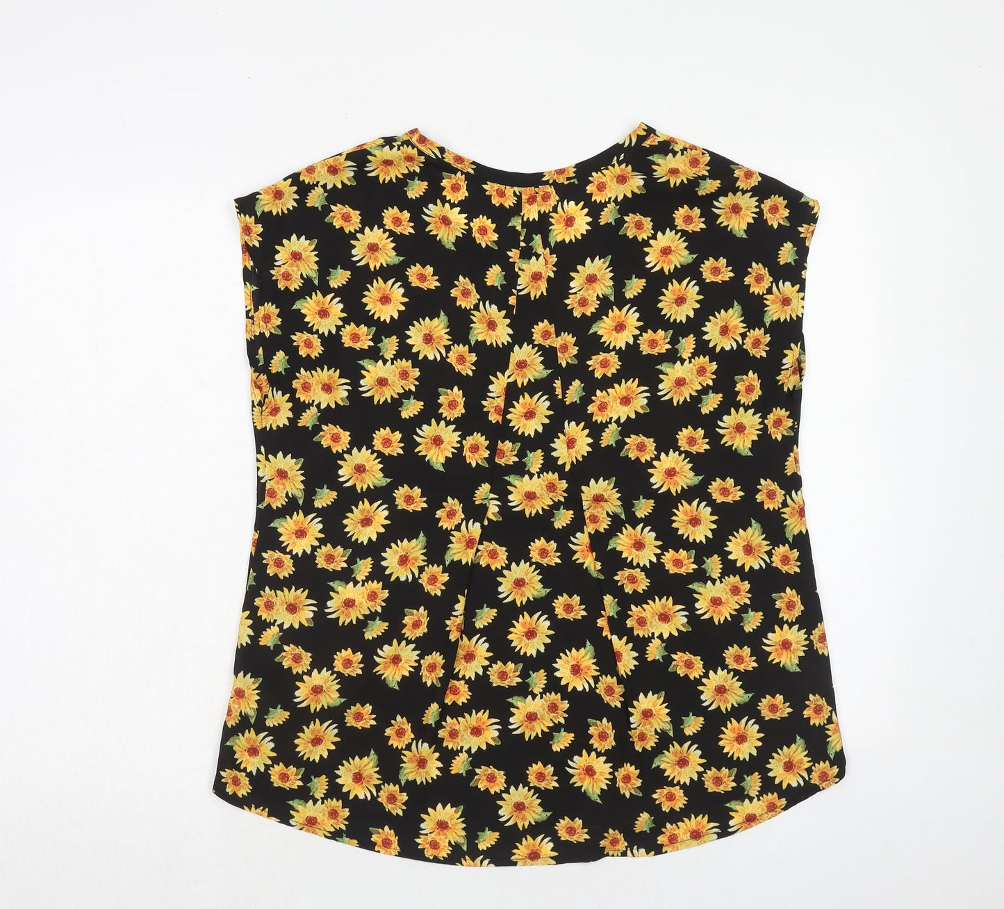 Pleione Womens Yellow Floral Polyester Basic Blouse Size S Boat Neck