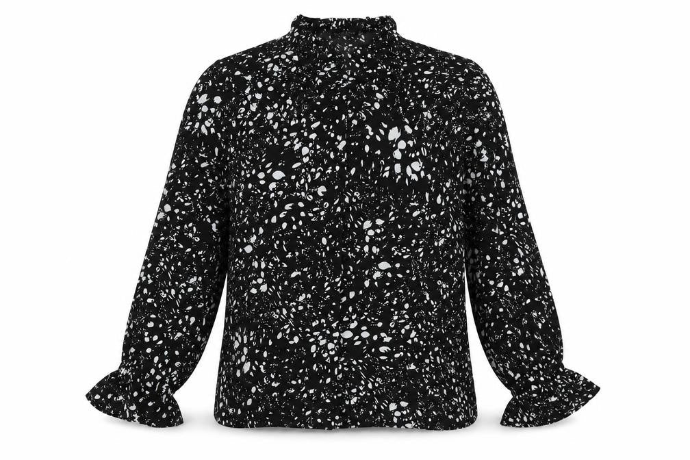 In the Style Womens Black Geometric Polyester Basic Blouse Size 16 Mock Neck