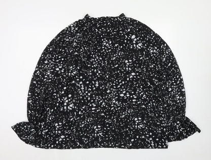 Back view of In the Style women’s black geometric polyester basic blouse, size UK 16, mock neck