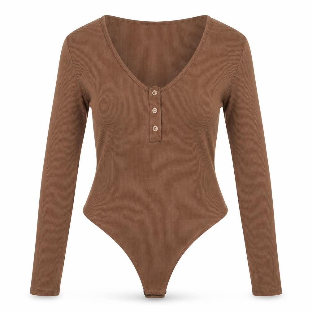PRETTYLITTLETHING Womens Brown Polyester Bodysuit One-Piece Size 16 Snap