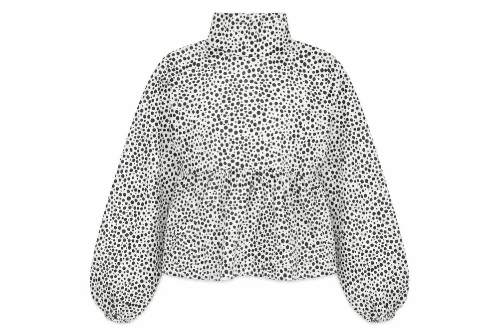 I SAW IT FIRST Womens White Animal Print Polyester Basic Blouse Size 10 High Neck - Dalmatian Print
