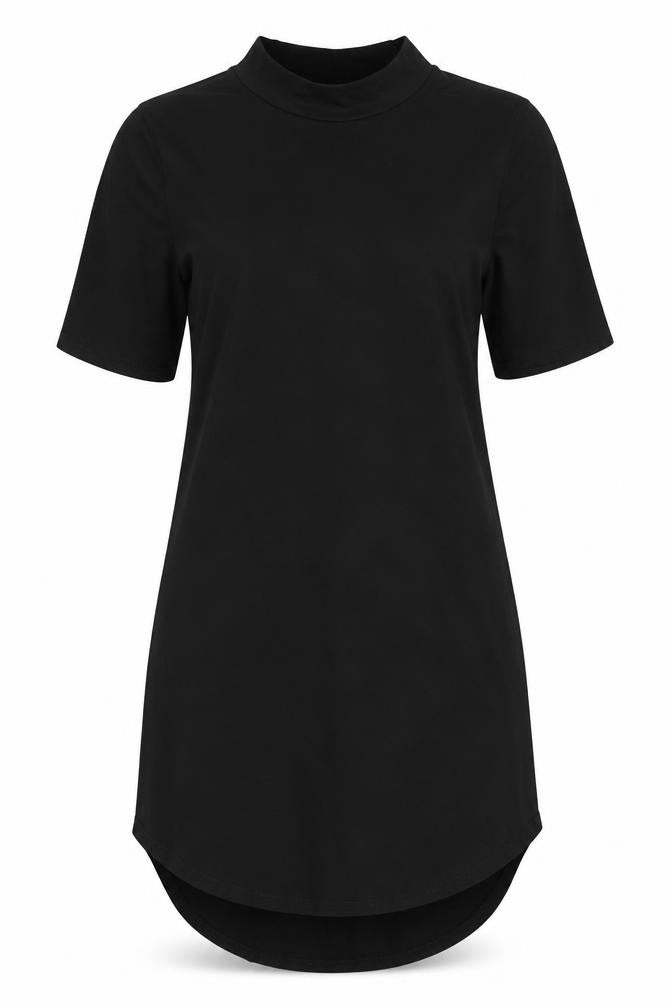 Glamour Babe Womens Black Viscose T-Shirt Dress Size 10 Mock Neck Pullover