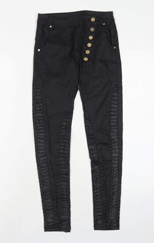 Emma & Ashley Design Womens Black Polyester Trousers Size S Regular Button - Leather Look