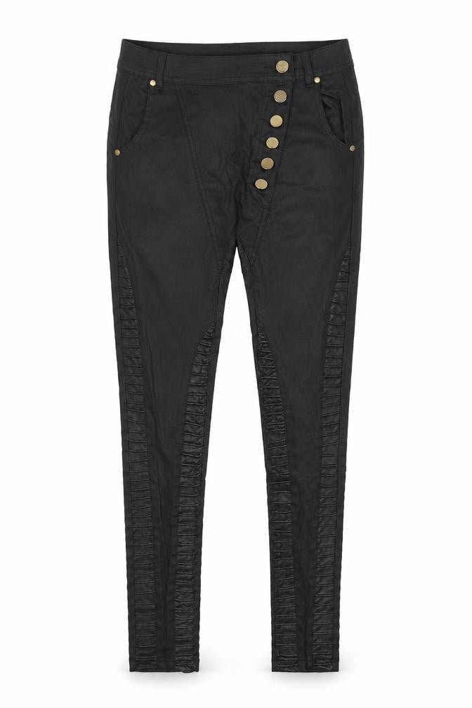 Emma & Ashley Design Womens Black Polyester Trousers Size S Regular Button - Leather Look