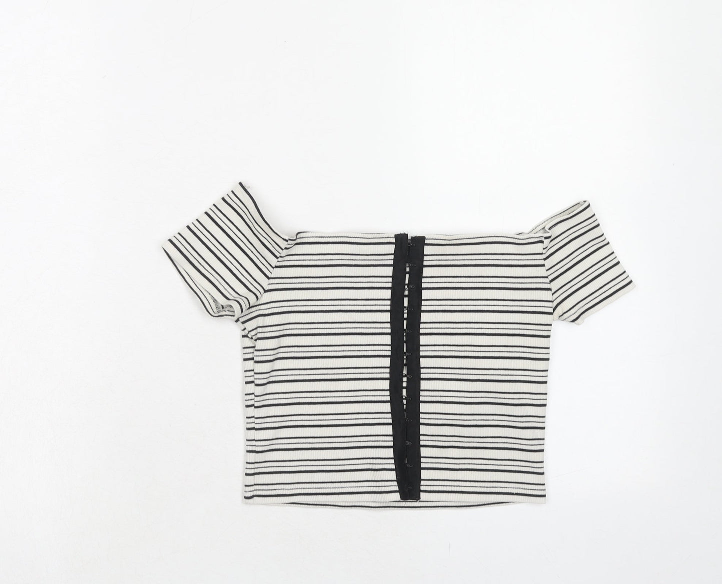 Topshop Womens White Striped Cotton Basic Tank Size 8 Square Neck