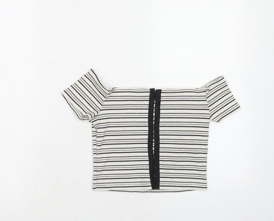 Topshop Womens White Striped Cotton Basic Tank Size 8 Square Neck