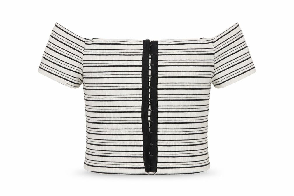 Topshop Womens White Striped Cotton Basic Tank Size 8 Square Neck