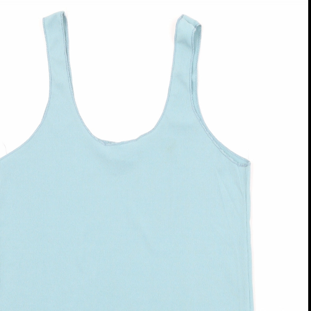 Zara Womens Blue Polyester Basic Tank Size S Scoop Neck