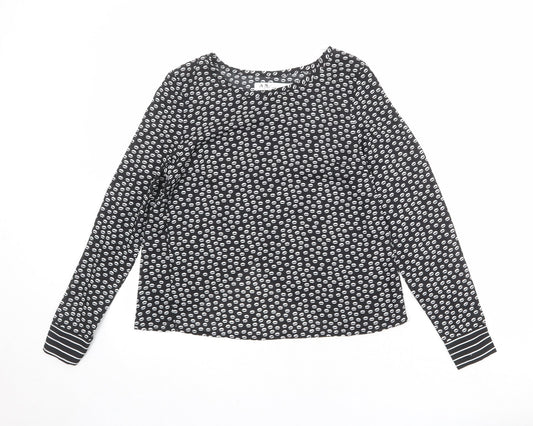 Anna Smith Womens Black Geometric Polyester Basic Blouse Size 8 Round Neck
