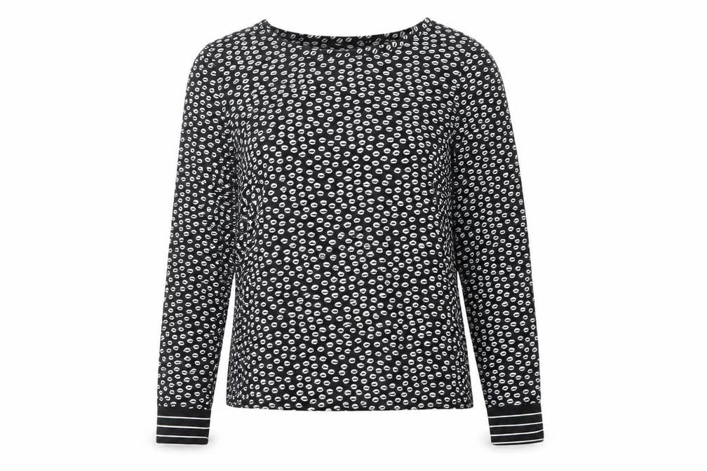 Anna Smith Womens Black Geometric Polyester Basic Blouse Size 8 Round Neck