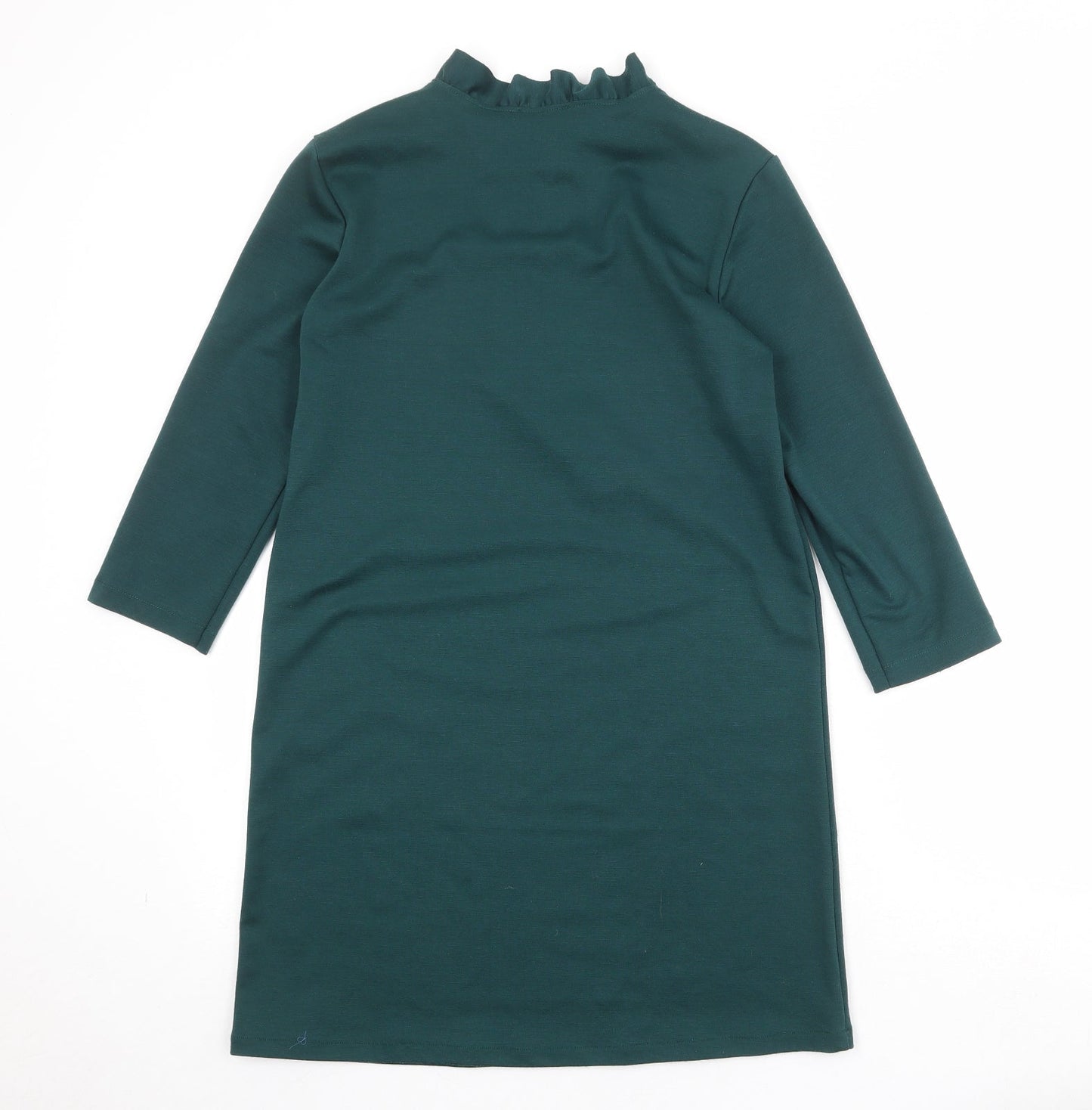 Zara Womens Green Polyester A-Line Size S Round Neck Zip
