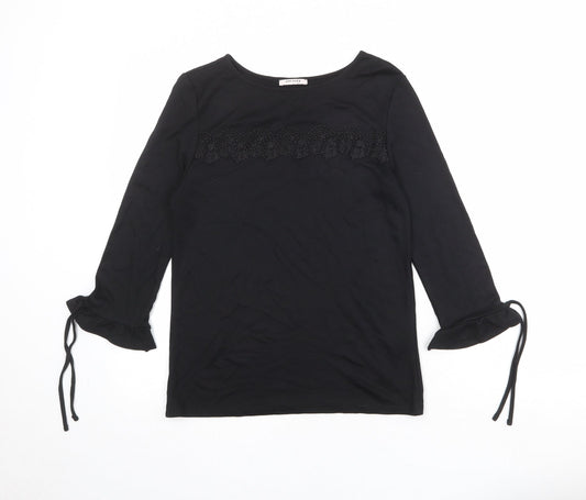 ORSAY Womens Black Viscose Basic Blouse Size M Round Neck - Lace Details