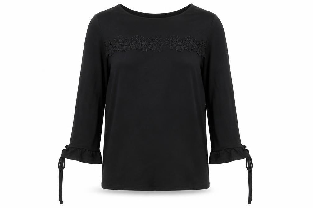 ORSAY Womens Black Viscose Basic Blouse Size M Round Neck - Lace Details