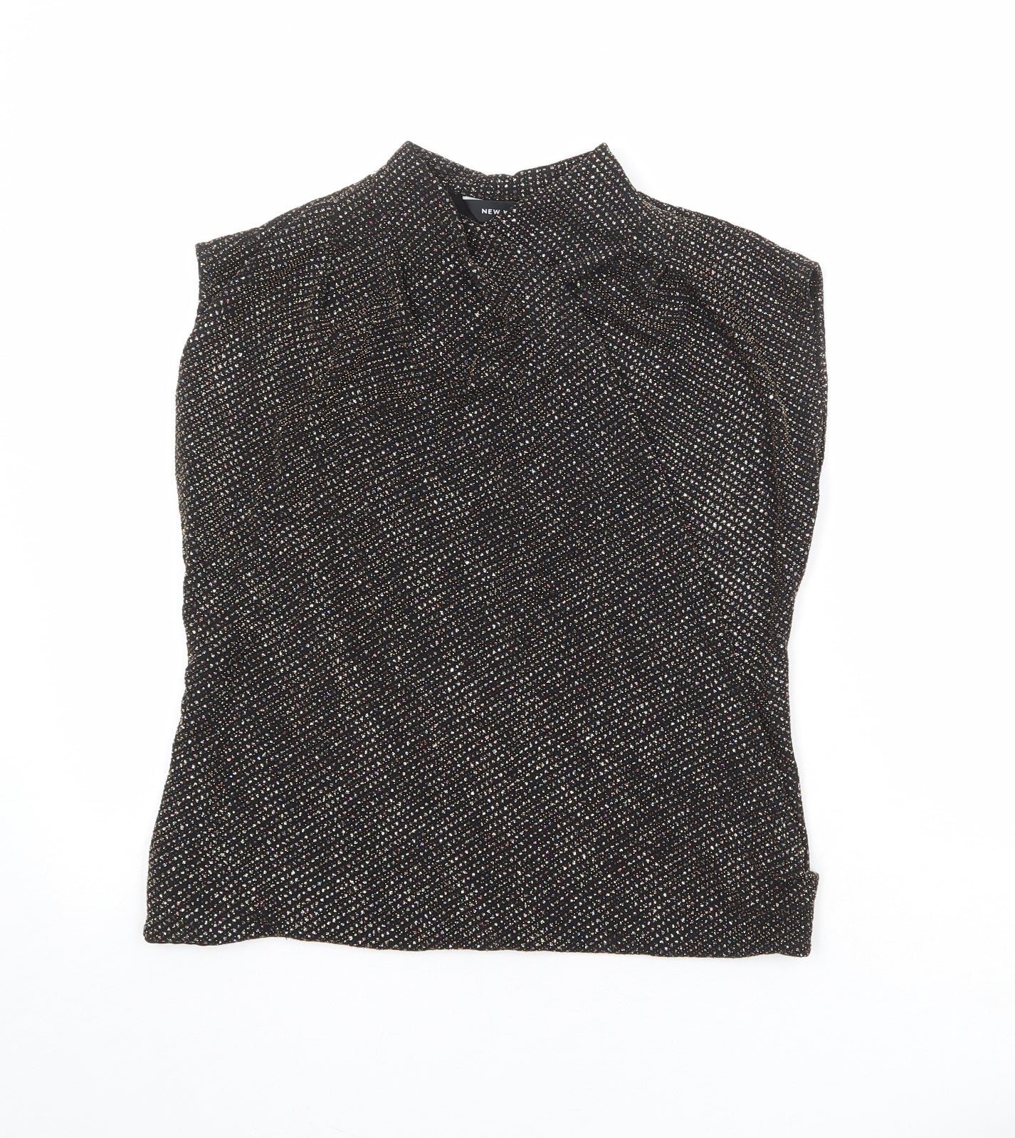 New Look Womens Black Nylon Basic Blouse Size 8 Mock Neck