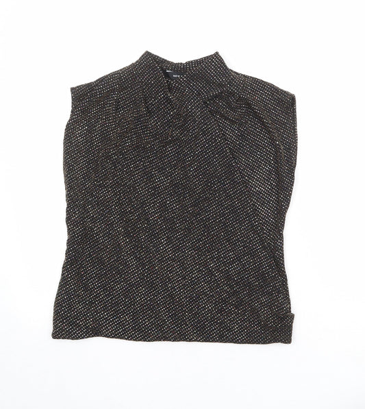 New Look Womens Black Nylon Basic Blouse Size 8 Mock Neck