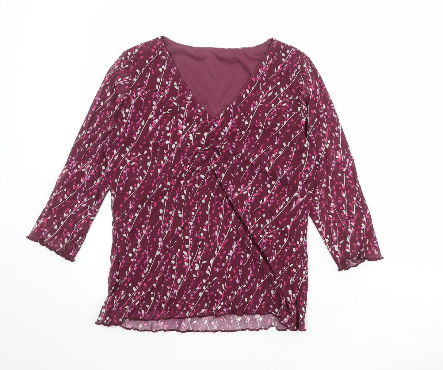 Bonmarché Womens Purple Geometric Nylon Basic Blouse Size S V-Neck