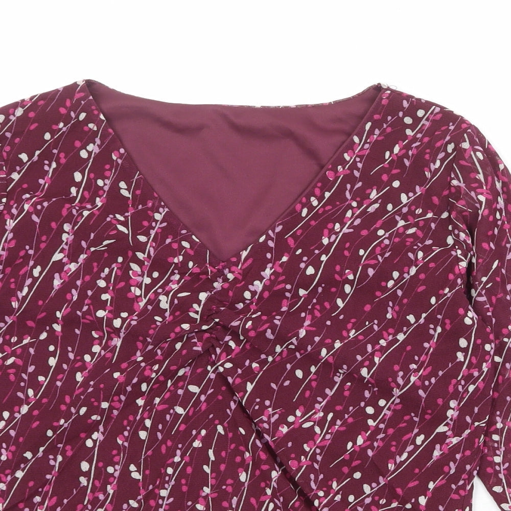 Bonmarché Womens Purple Geometric Nylon Basic Blouse Size S V-Neck