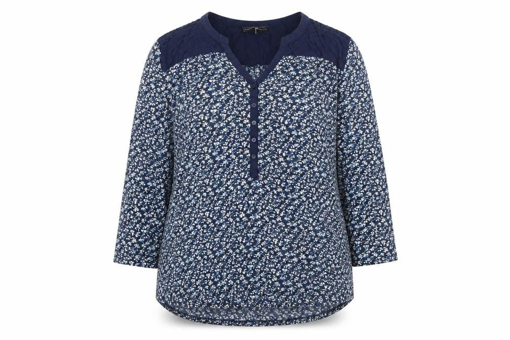 H&M Womens Blue Floral Polyester Basic Blouse Size M V-Neck