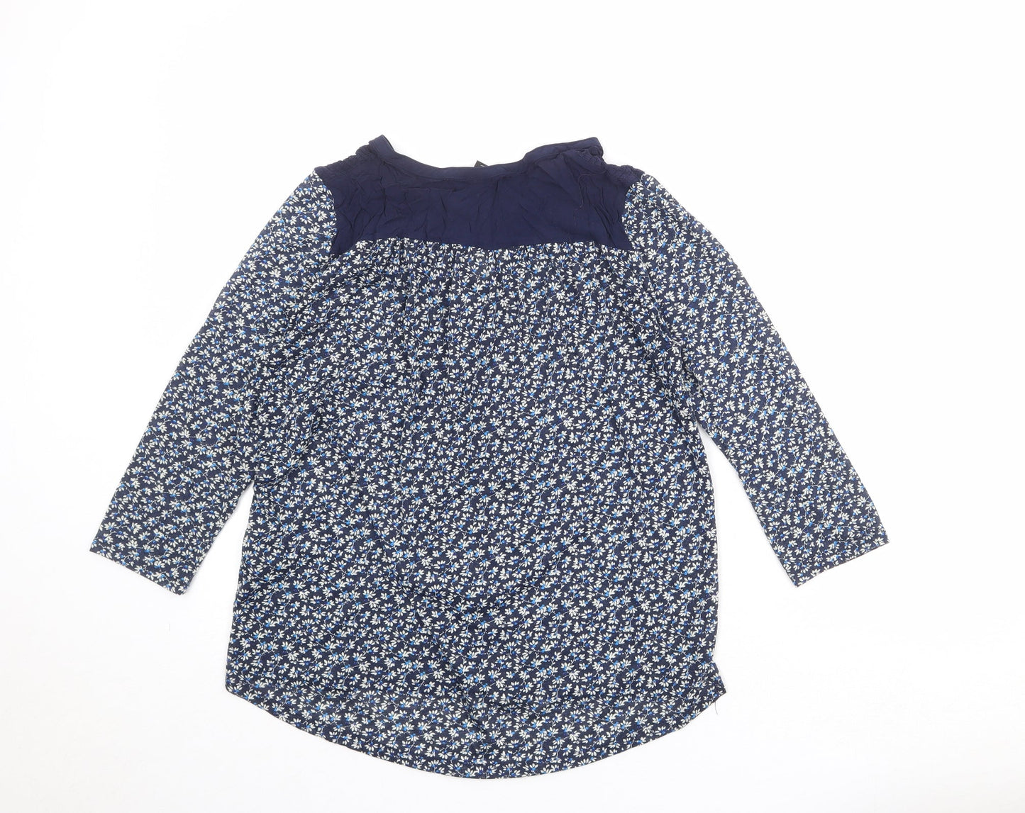H&M Womens Blue Floral Polyester Basic Blouse Size M V-Neck