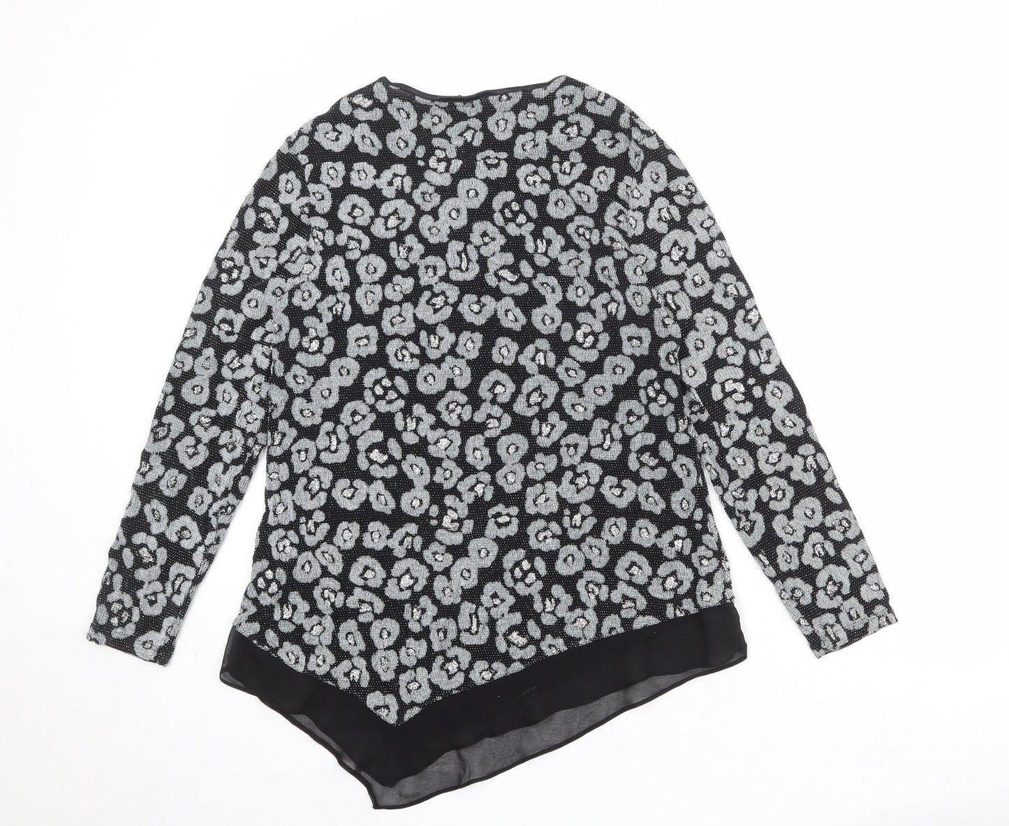 Roman Womens Black Animal Print Polyamide Basic Blouse Size 12 Boat Neck - Asymmetric